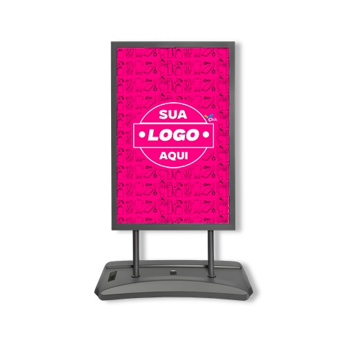 Totem dupla face com propaganda removivel, area externa, formato 60x90cm, estrutura em ferro e base plase plastica com abastecimento de agua.